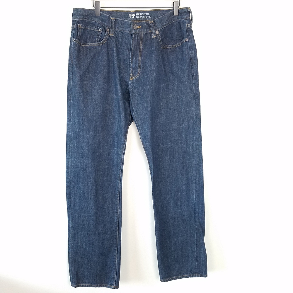 Gap Straight Fit Clean Blue Zip Fly Jeans, 34